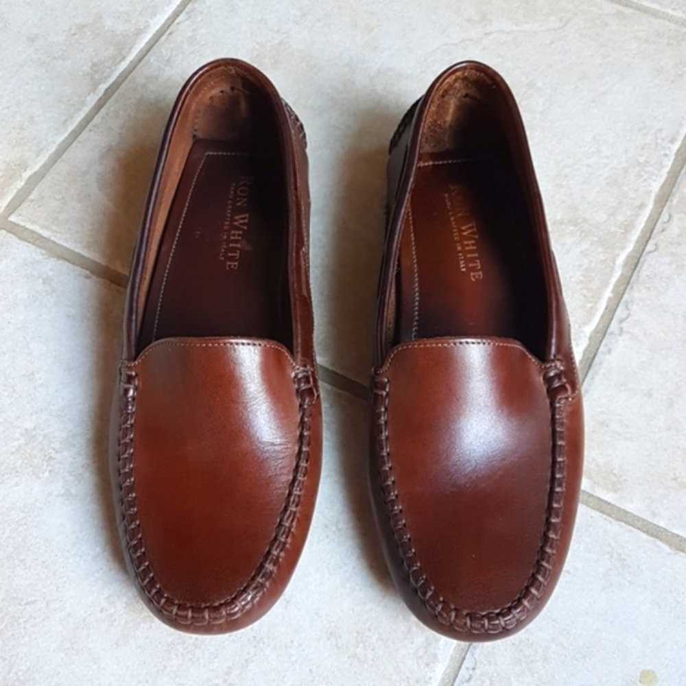 RON WHITE Leather Driving Loafer Flats Shoe Size 40